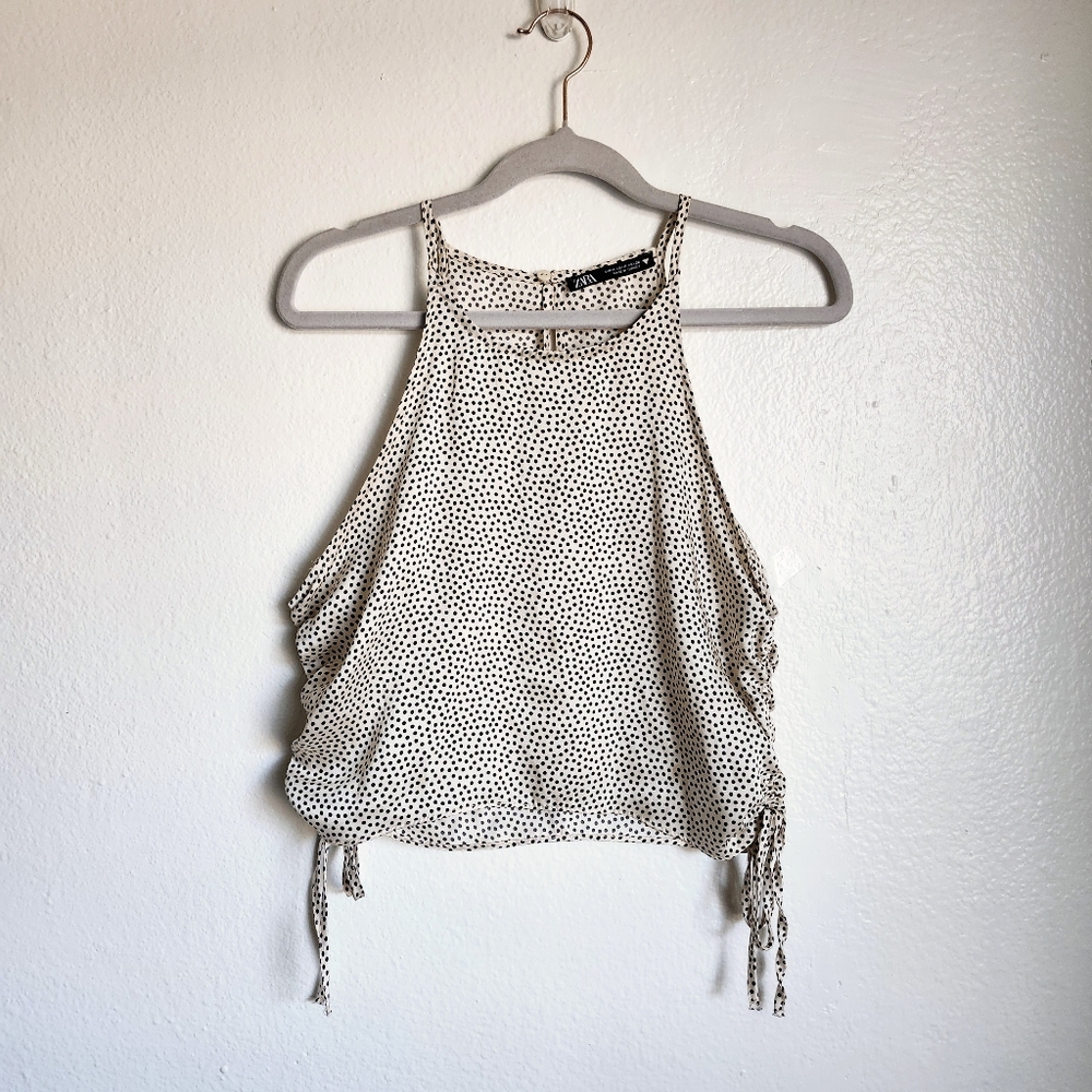 Zara Polka Dot Ruched Sleeveless Blouse Size M